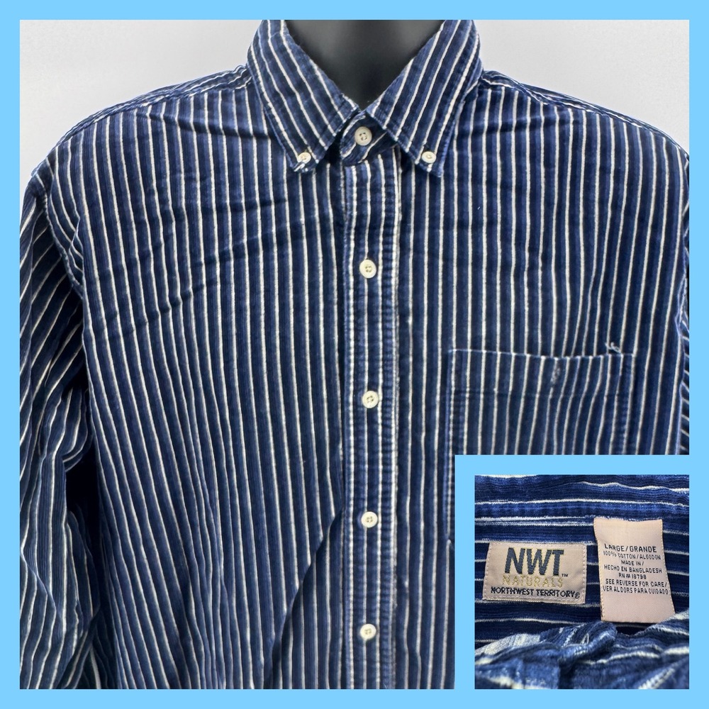 Northwest Territory Button Down Mens Large Blue Striped Corduroy‎ LS  Shirt - Picture 1 of 5
